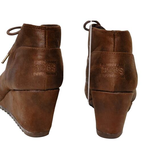 Skechers Bobs High Notes Bell Kick Wedge Booties Lace Up Brown Womens 7.5 NEW - Picture 5 of 6